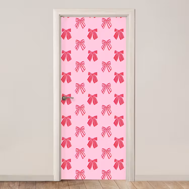 Deursticker - Strikken - Kerstmis - Roze - Rood — 1