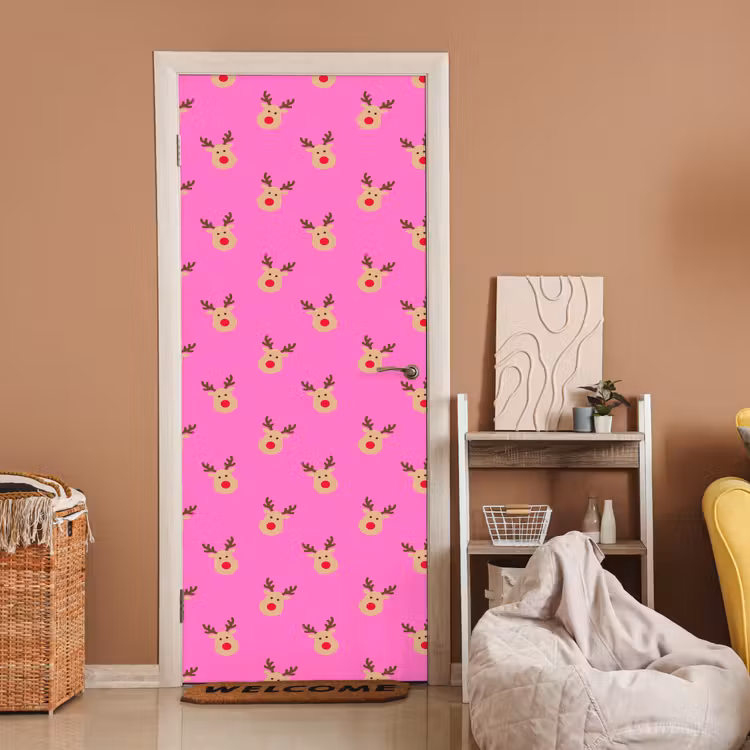 Deursticker - Rendieren - Kerst - Neon - Roze — 2
