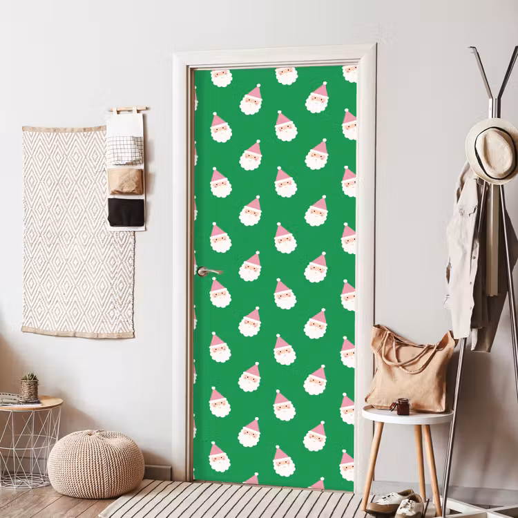 Deursticker - Kerstman - Kerst - Roze - Groen — 8