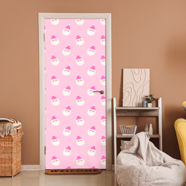 Deursticker - Kerstman - Kerst - Roze - Pastel — 2