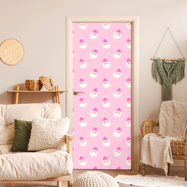 Deursticker - Kerstman - Kerst - Roze - Pastel — 4