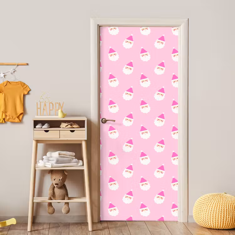 Deursticker - Kerstman - Kerst - Roze - Pastel — 6