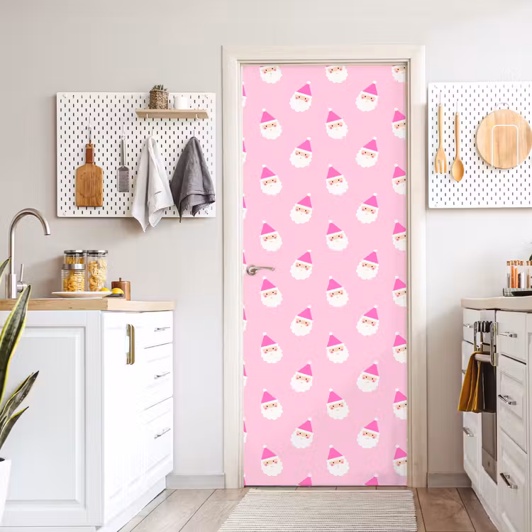 Deursticker - Kerstman - Kerst - Roze - Pastel — 7