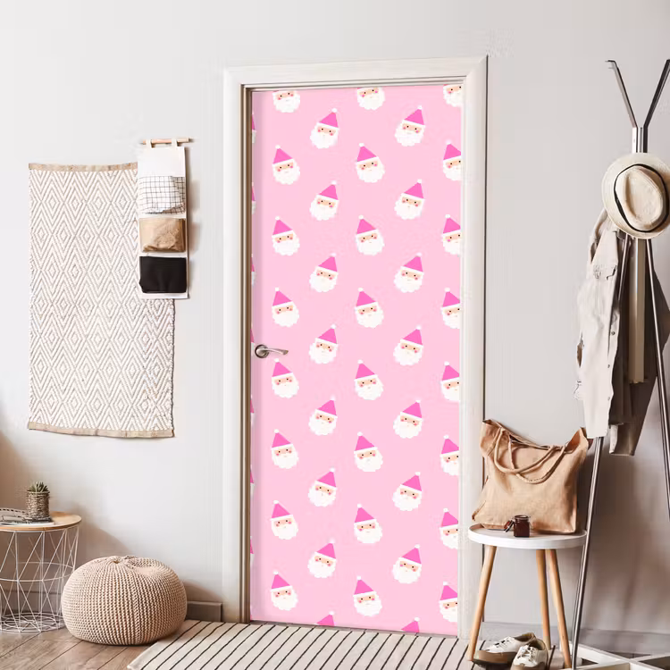 Deursticker - Kerstman - Kerst - Roze - Pastel — 8