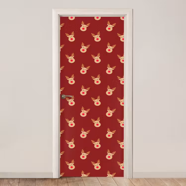 Deursticker - Rendieren - Kerst - Rood - Bruin — 1