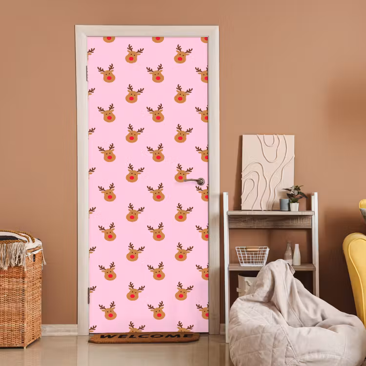Deursticker - Rendieren - Kerst - Roze - Rood — 2