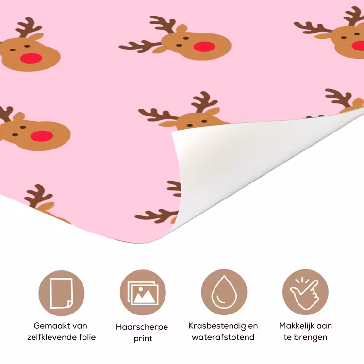 Deursticker - Rendieren - Kerst - Roze - Rood — 3