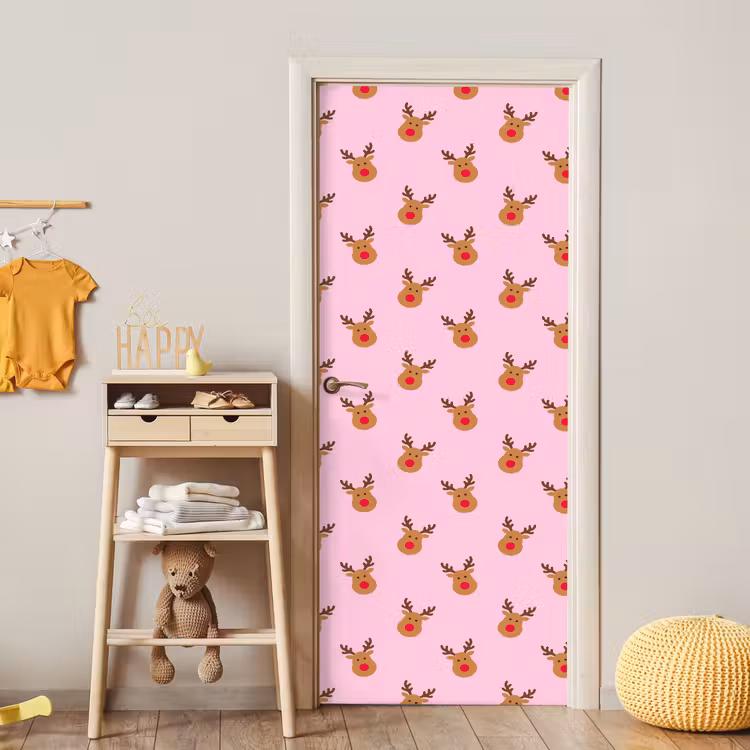 Deursticker - Rendieren - Kerst - Roze - Rood — 6