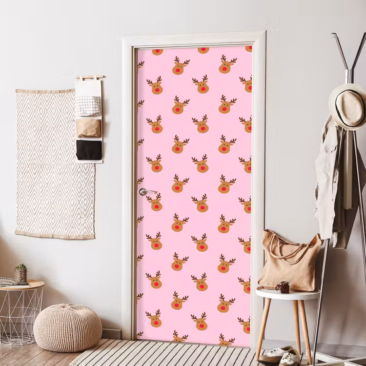 Deursticker - Rendieren - Kerst - Roze - Rood — 8