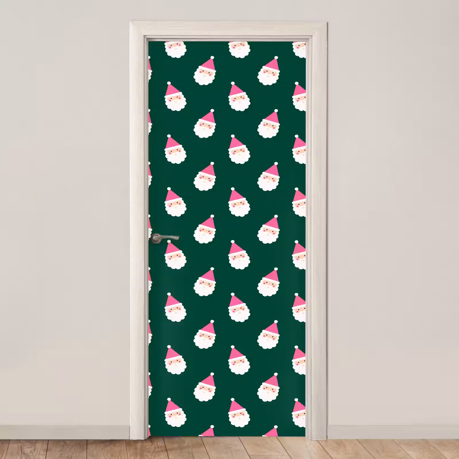 Deursticker - Kerstman - Kerst - Groen - Roze — 1