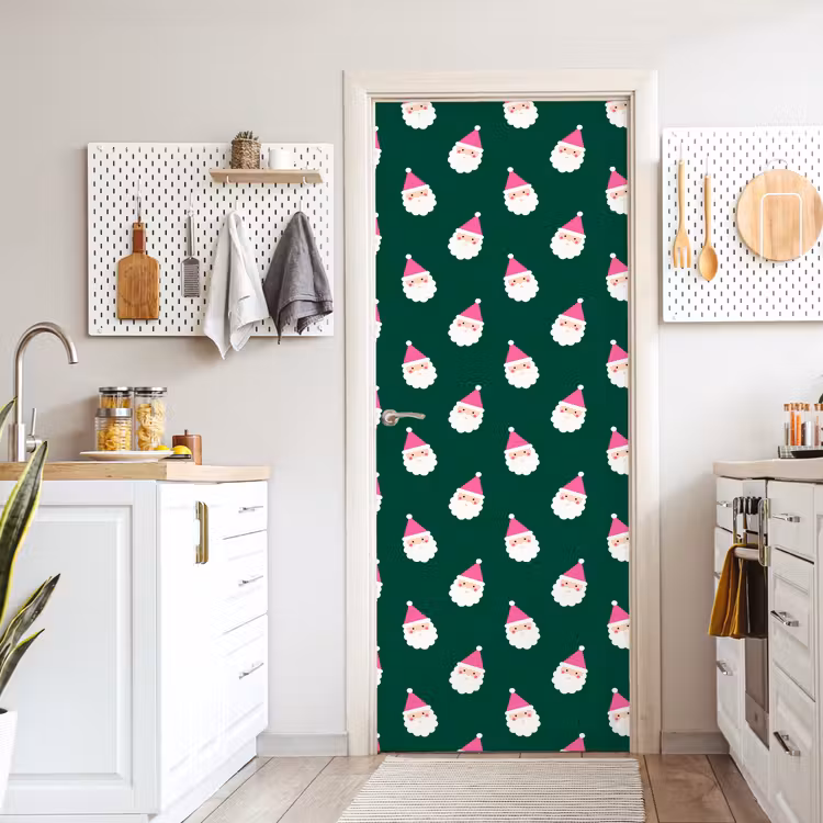Deursticker - Kerstman - Kerst - Groen - Roze — 7