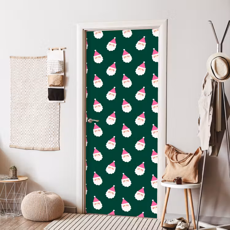 Deursticker - Kerstman - Kerst - Groen - Roze — 8