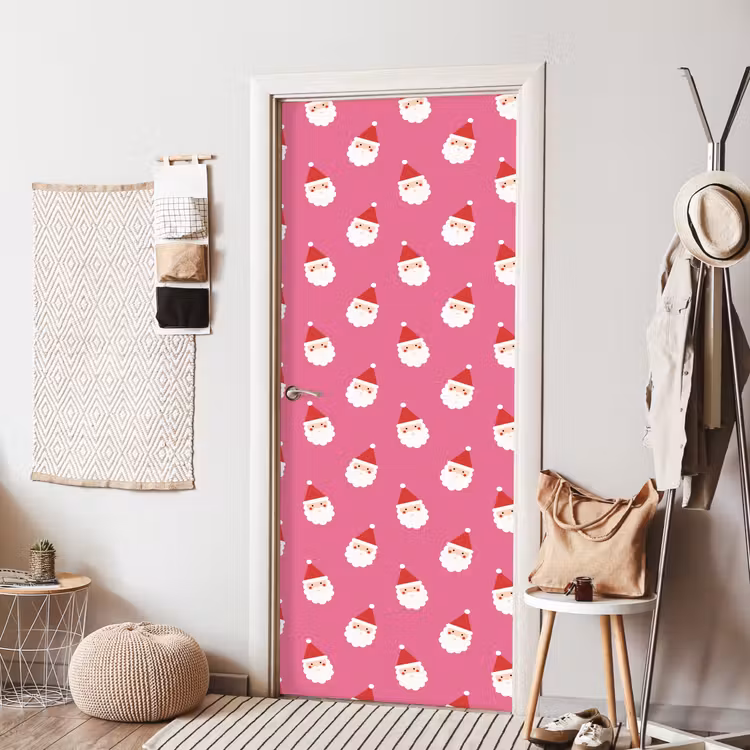 Deursticker - Kerstman - Kerst - Rood - Roze — 8