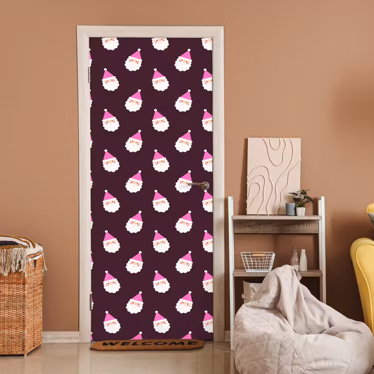 Deursticker - Kerstman - Kerst - Roze - Burgundy — 2