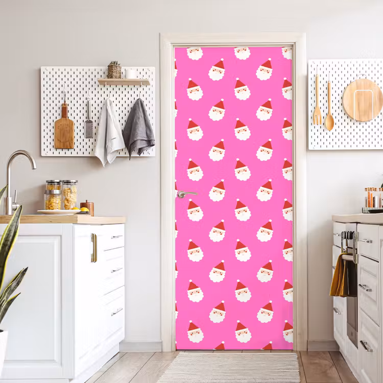 Deursticker - Kerstman - Kerst - Roze - Rood — 7