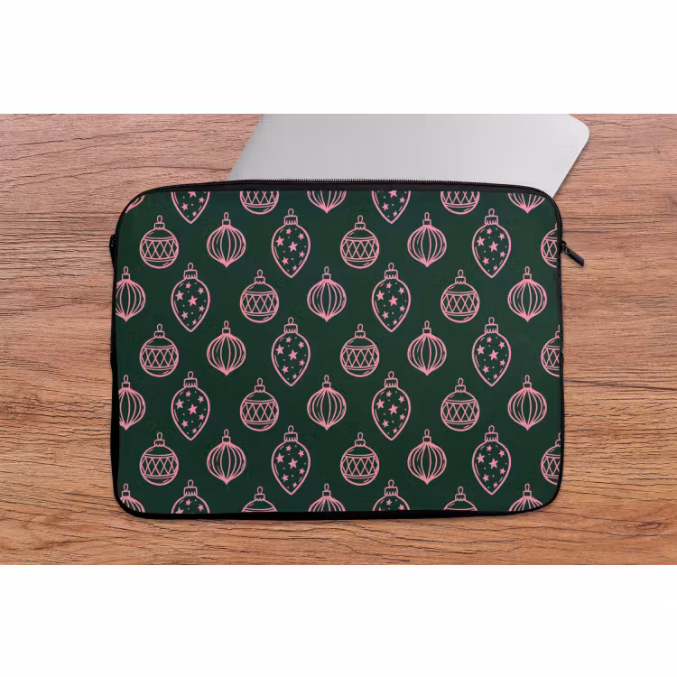 Laptophoes Kerstbal - Roze - Groen — 2