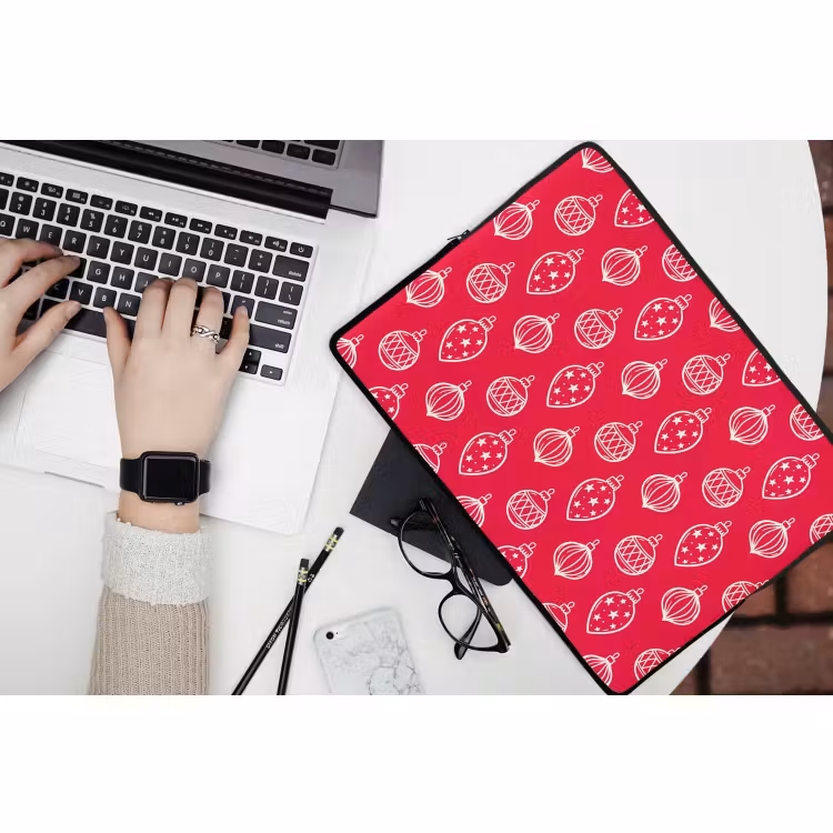 Laptophoes Kerstbal - Rood - Wit — 3