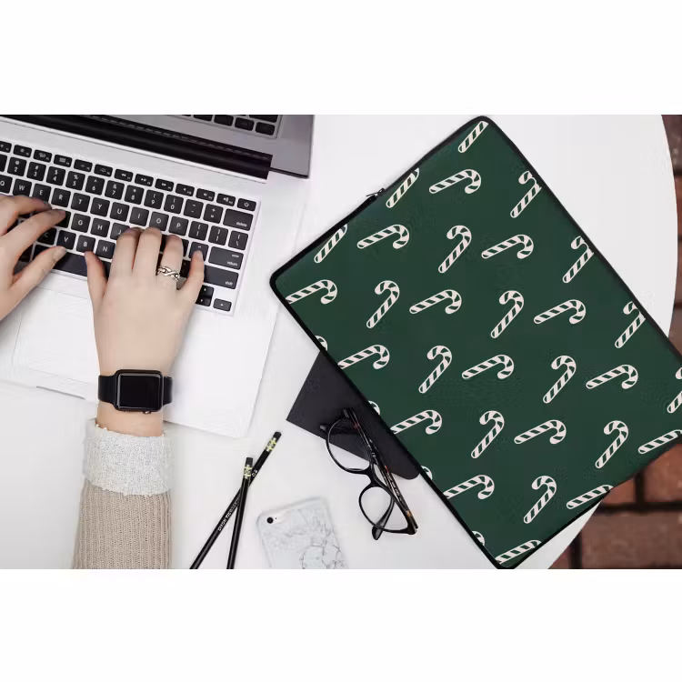 Laptophoes Kerst - Groen - Wit - Zuurstok — 3