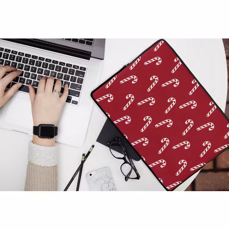 Laptophoes Kerst - Rood - Wit - Zuurstok — 3
