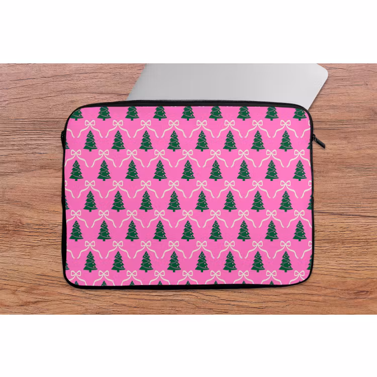Laptophoes Kerst - Roze - Wit - Strik — 2