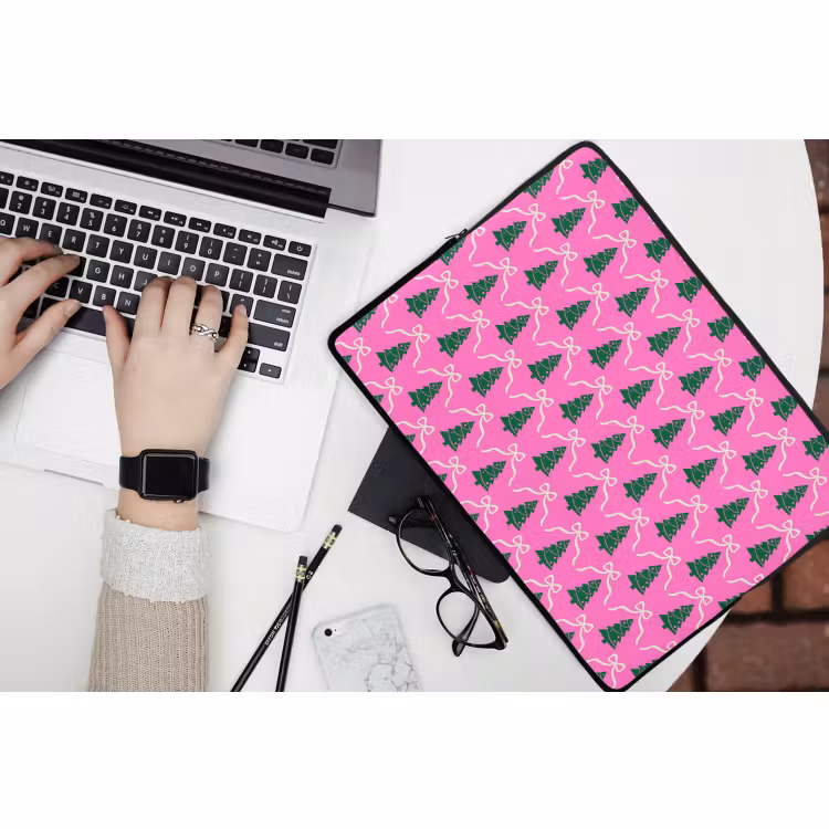 Laptophoes Kerst - Roze - Wit - Strik — 3