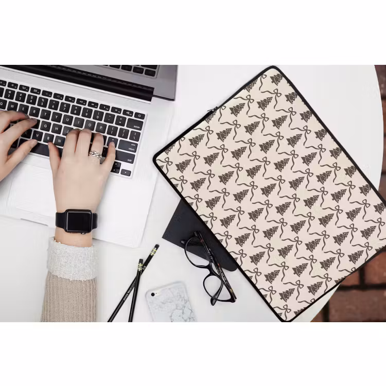 Laptophoes Kerst - Taupe - Crème - Strik — 3
