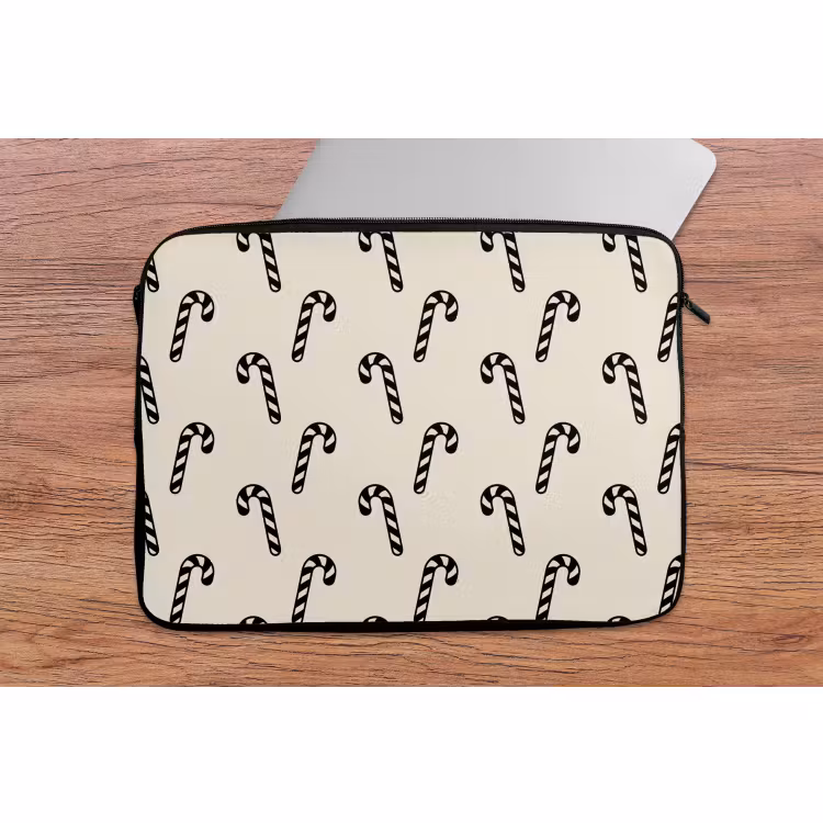 Laptophoes Kerst - Zwart - Crème - Zuurstok — 2