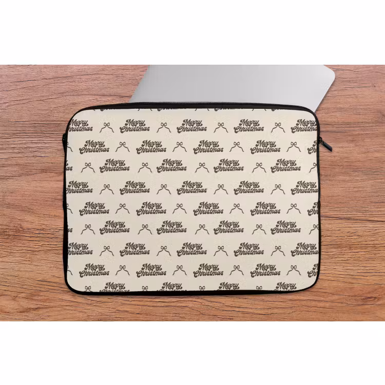 Laptophoes Tekst - Bruin - Crème - Strik — 2