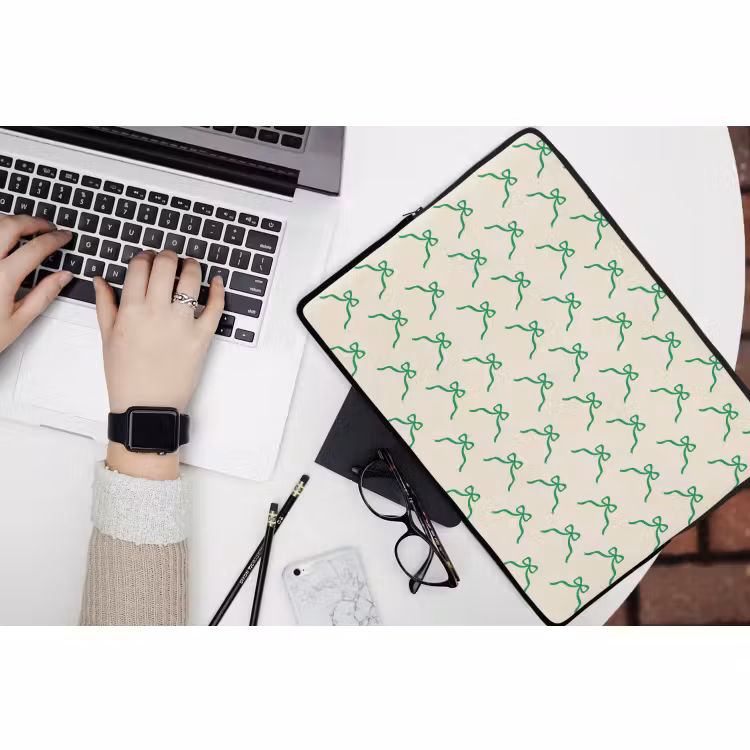 Laptophoes Strik - Crème - Groen - Kerst — 3