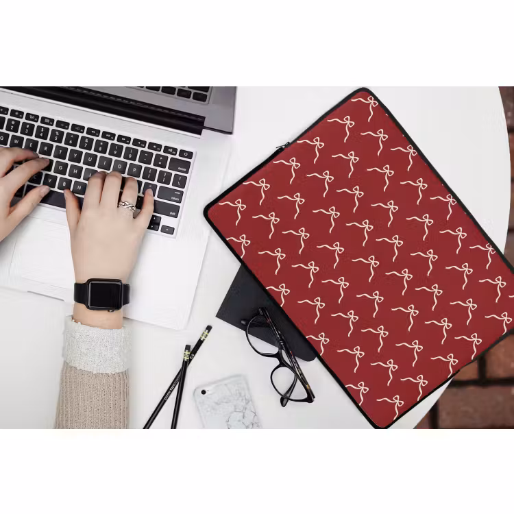 Laptophoes Strik - Kerst - Rood - Wit — 3