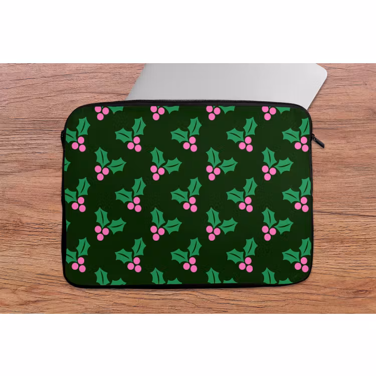 Laptophoes Hulst - Groen - Roze - Kerst — 2