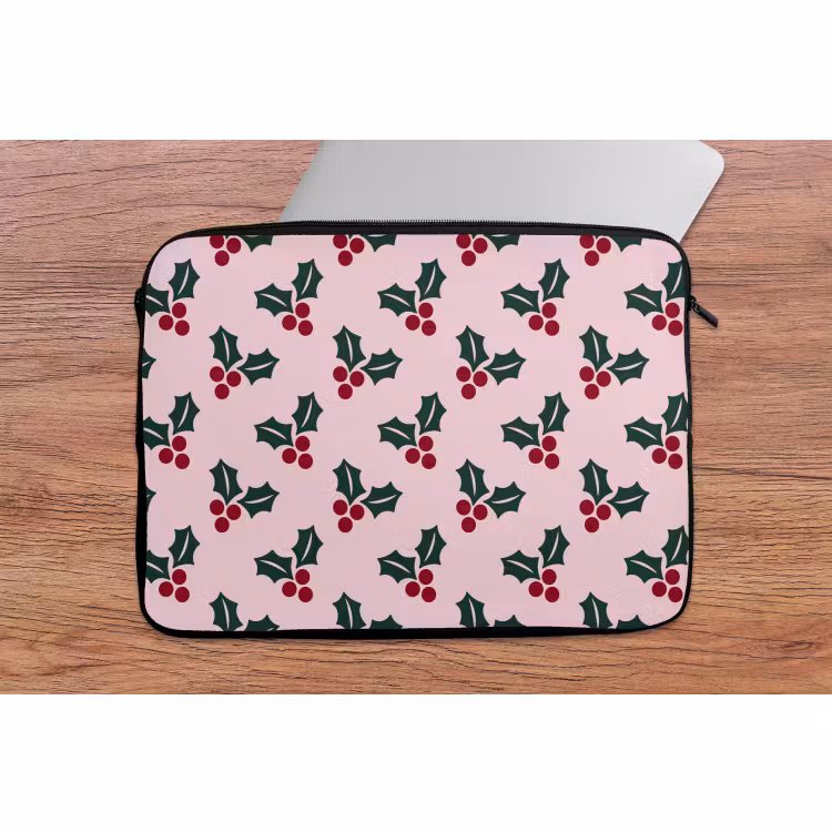 Laptophoes Kerst - Hulst - Groen - Roze — 2