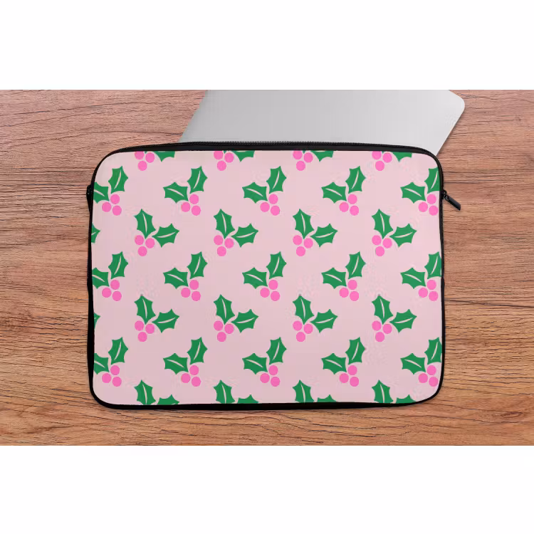 Laptophoes Kerst - Hulst - Roze — 2