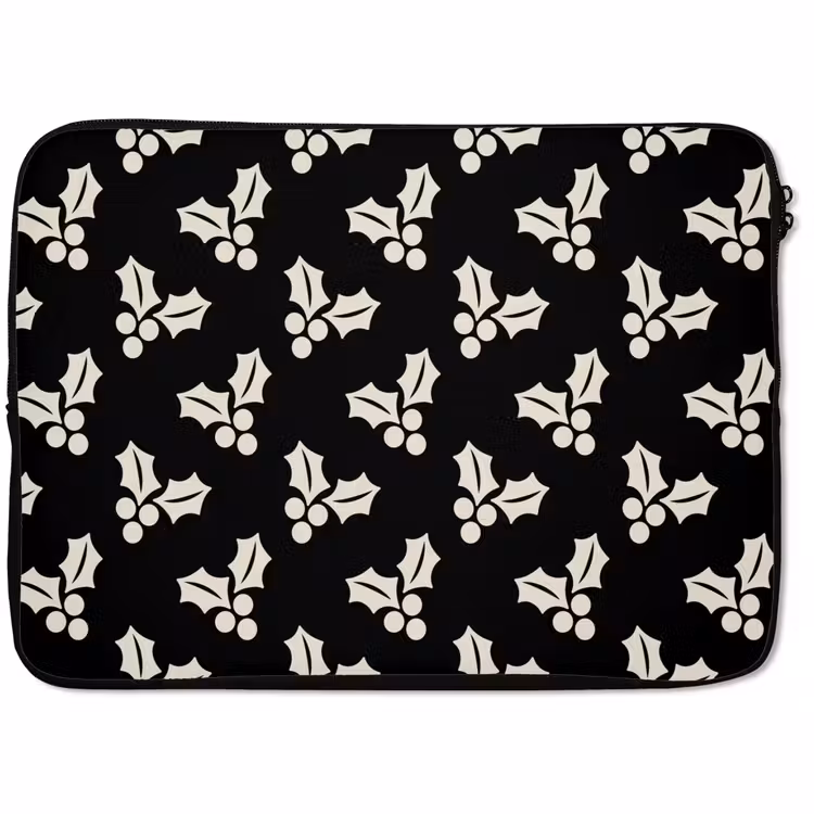 Laptophoes Kerst - Zwart - Wit - Hulst — 1