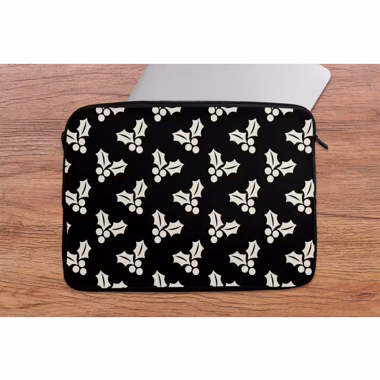 Laptophoes Kerst - Zwart - Wit - Hulst — 2