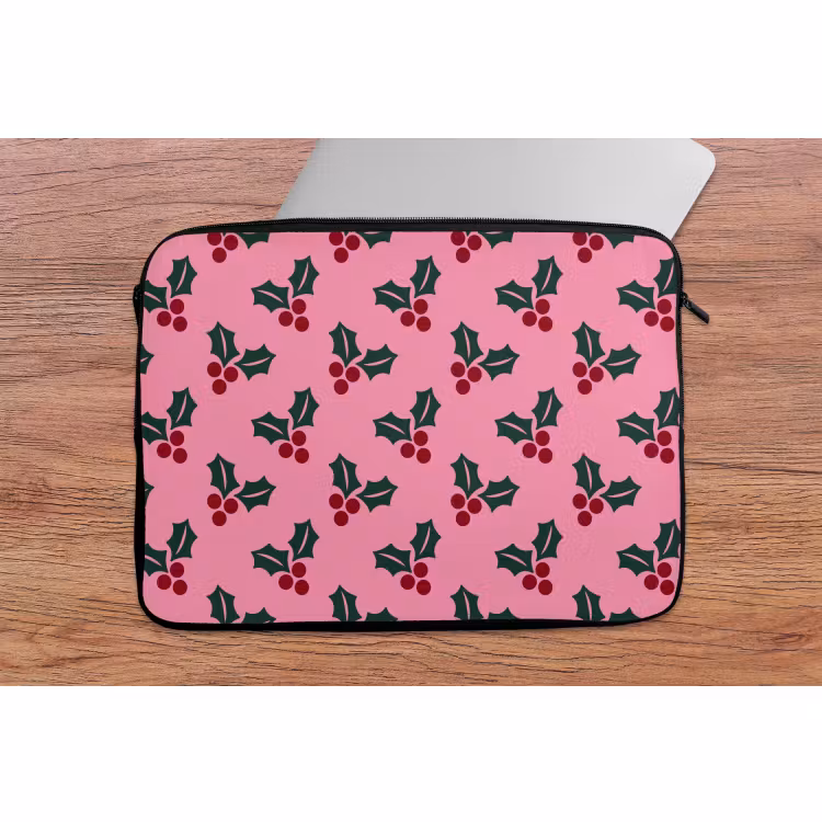 Laptophoes Roze - Kerst - Hulst — 2