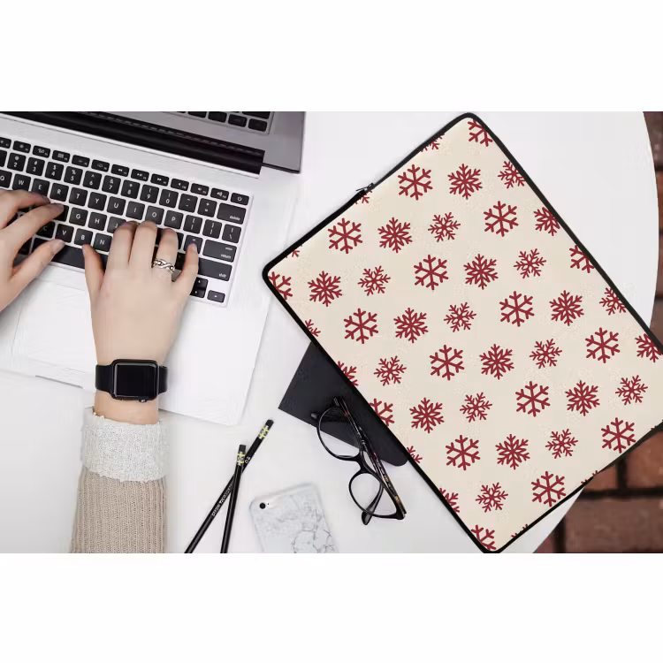 Laptophoes Sneeuwvlok - Crème - Rood — 3