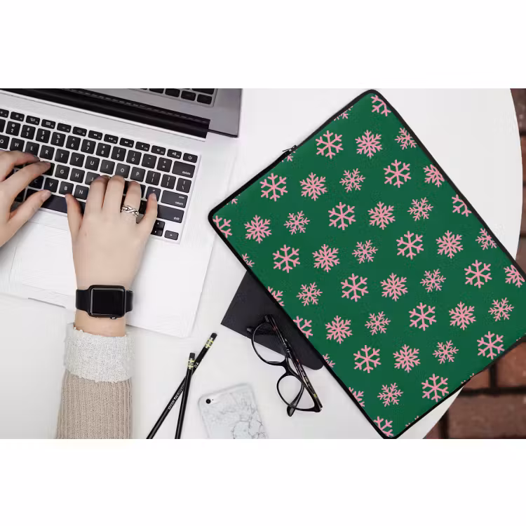 Laptophoes Sneeuwvlok - Groen - Roze - Kerst — 3