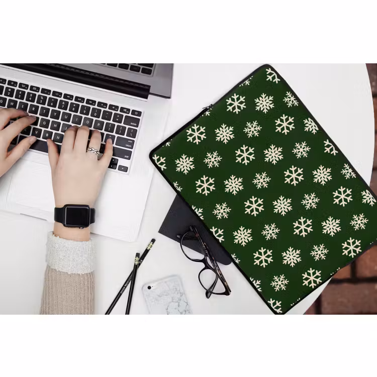 Laptophoes Sneeuwvlok - Groen - Wit - Kerst — 3