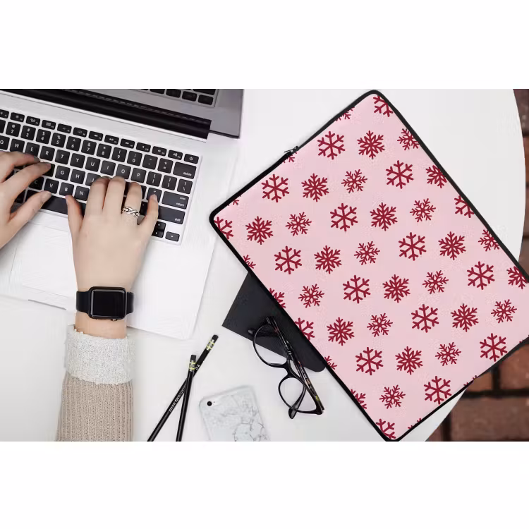 Laptophoes Sneeuwvlok - Roze - Rood - Kerst — 3