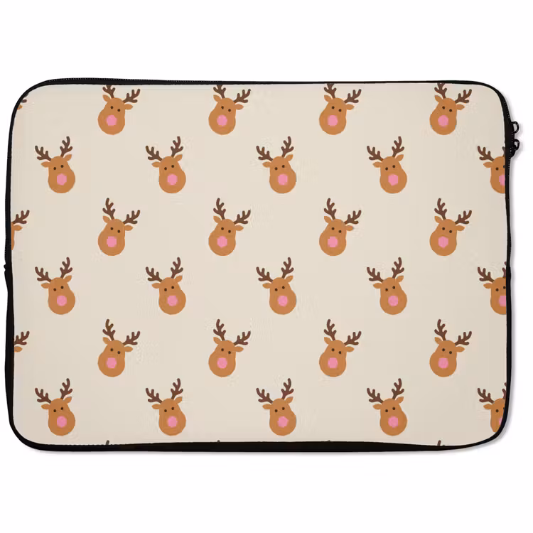 Laptophoes Rendieren - Kerst - Crème - Roze — 1