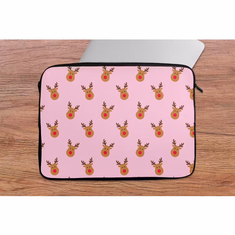 Laptophoes Rendieren - Kerst - Roze - Rood — 2