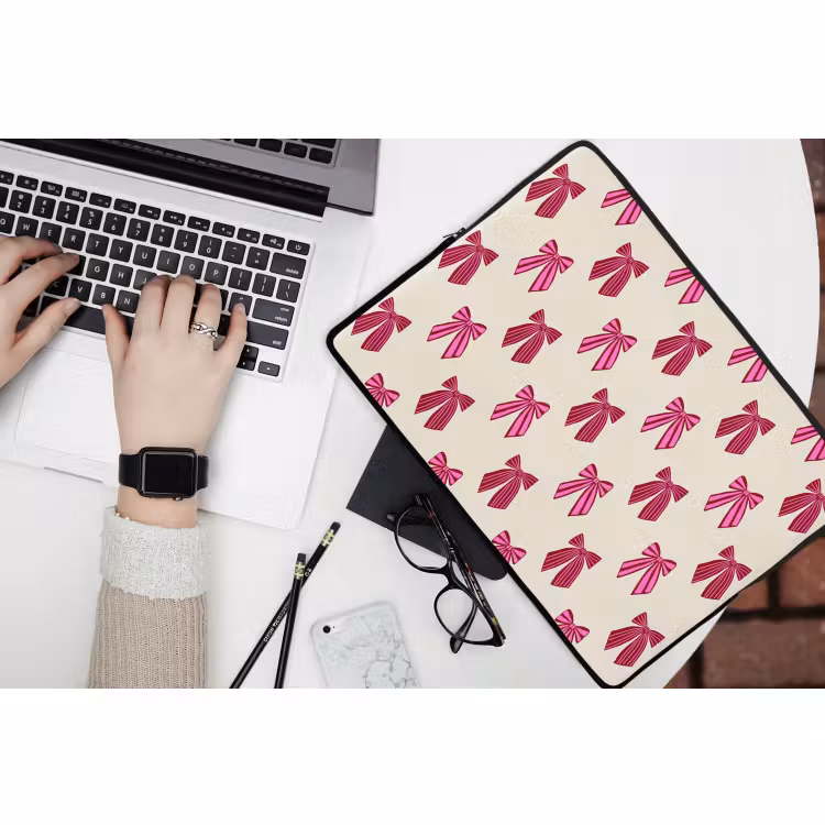 Laptophoes Strikken - Kerst - Roze - Crème — 3