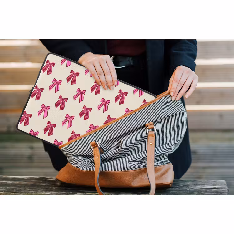 Laptophoes Strikken - Kerst - Roze - Crème — 4