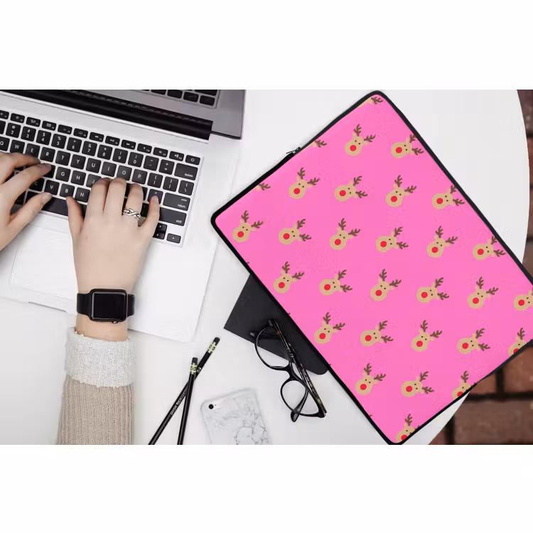 Laptophoes Rendieren - Kerst - Neon - Roze — 3