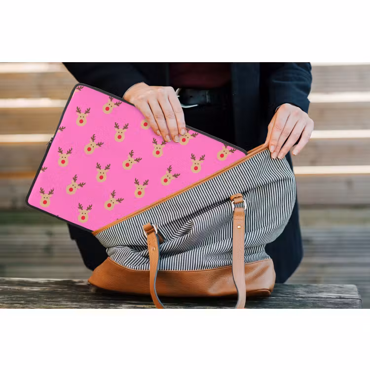 Laptophoes Rendieren - Kerst - Neon - Roze — 4