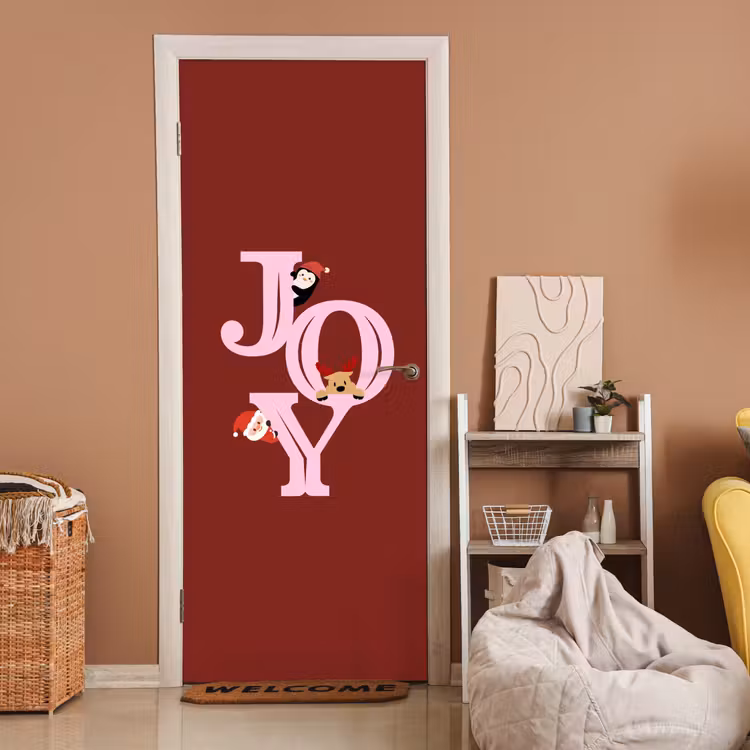 Deursticker - Joy - Kerst - Animatie - Rood - Roze — 2