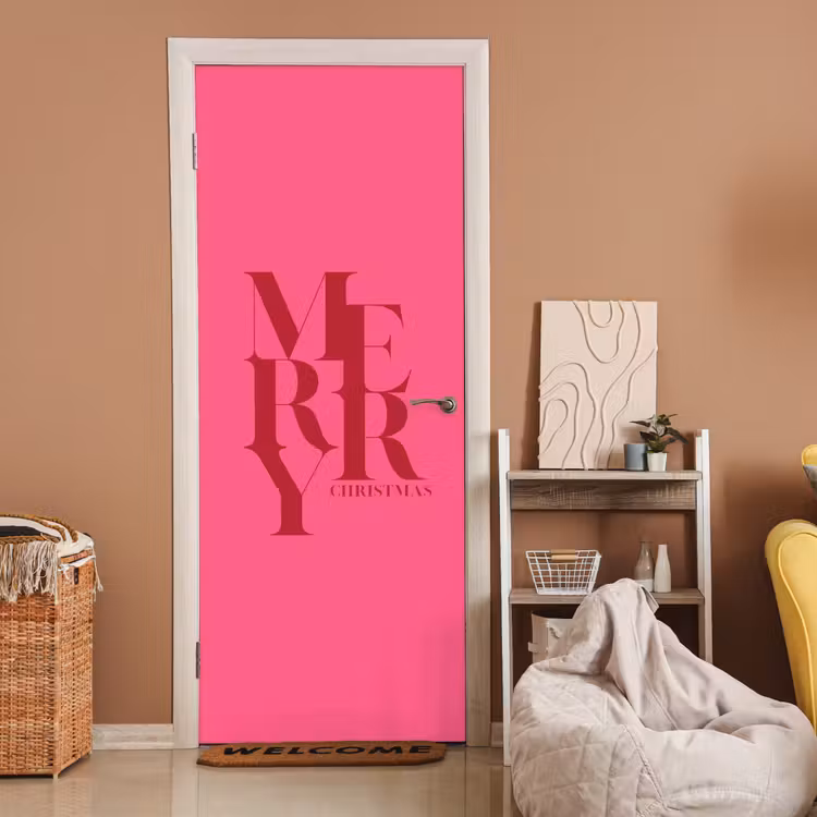 Deursticker - Merry - Tekst - Kerst - Roze — 2