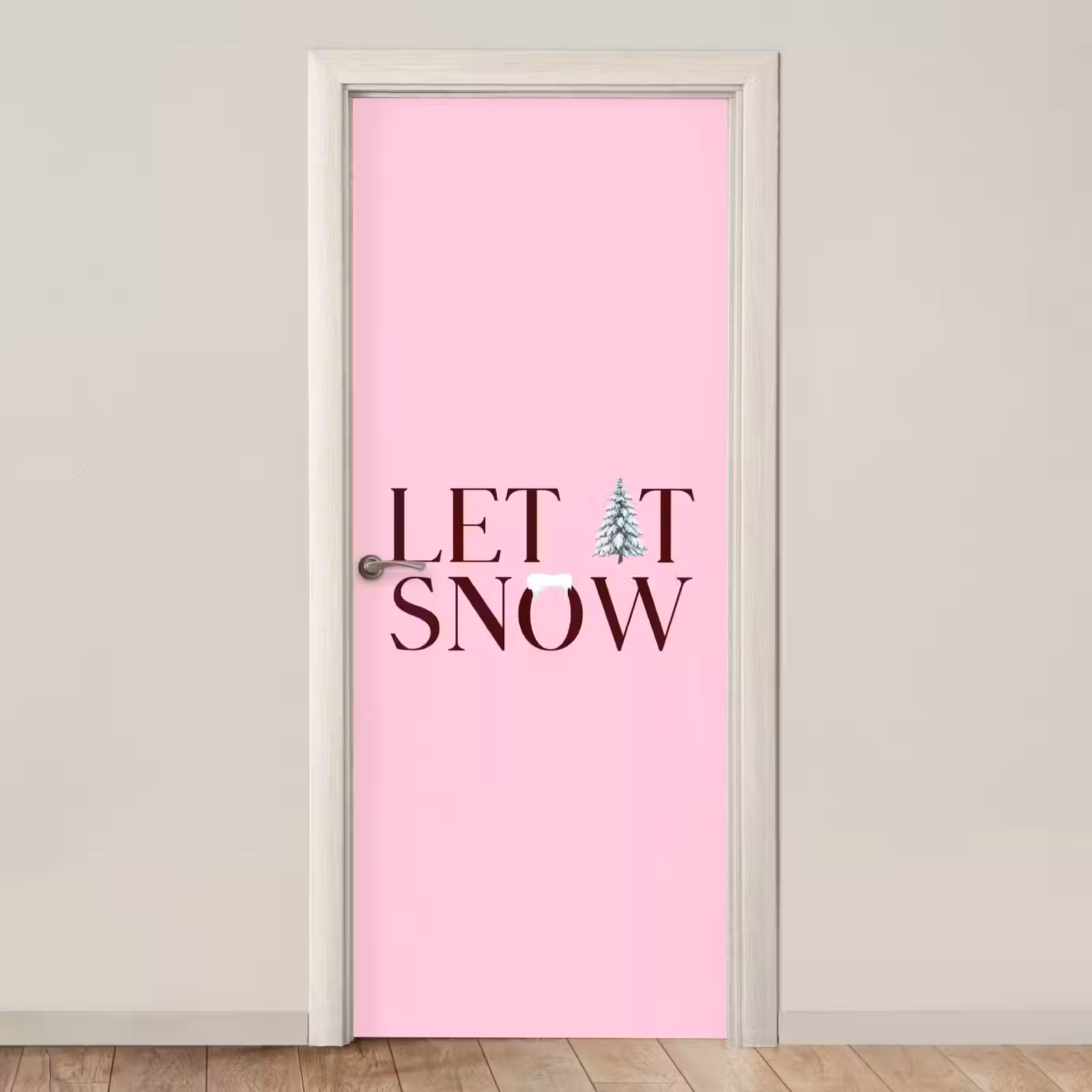 Deursticker - Kerst - Tekst - Sneeuw - Roze — 1