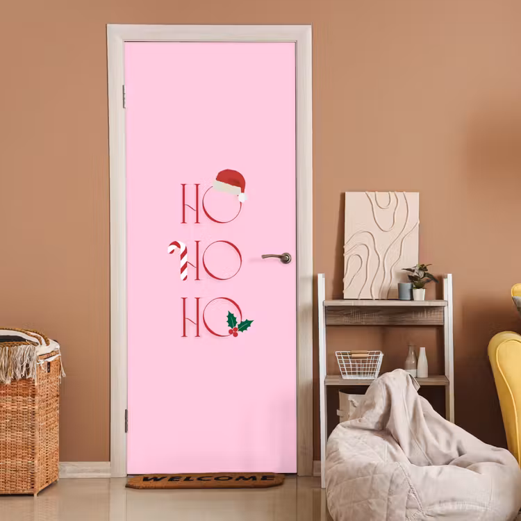 Deursticker - Kerst - Tekst - Roze - Illustratie — 2